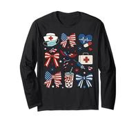 4th July Nurse Coquette Bow Patriotic Nursing Maglia a Manica