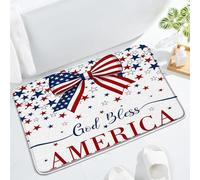 4Th Of July American Flag Patriotic Blue Bowknot Falling Independence Memorial Day God Bless American Zerbino Ingresso Asciugatura Rapida Tappeto Entrata Assorbente Tappeti Da Bagno Per 40X60Cm
