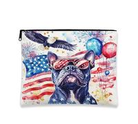 4th of July Cane Corso Borsa Trucco Cane 7x9 Pollici per Borsa da Viaggio, 250 Anni American Anniversary Pattern Cosmetic Pouch per Donna, Patriottica Portatile Tela Cerniera Organizer