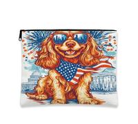 4th of July Cocker Spaniel Dog Makeup Bag 17,8 x 22,9 cm per borsa da viaggio, 250 anni modello patriottico sacchetto cosmetico da donna, organizer portatile in tela con cerniera per anniversario