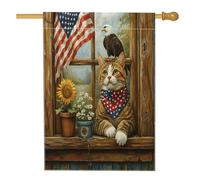 4th of July Devon Rex Cat Front Yard Backyard Vertical House Flags 28x40 Double Face for Outside, 250 Years Farmhouse Home Printed Flag, Patriotic Anniversary Home Outdoor Decoration