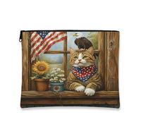 4th of July Devon Rex Cat Makeup Bag 17,8 x 22,9 cm per borsa da viaggio, 250 anni modello fattoria sacchetto cosmetico per donne, anniversario patriottico, organizer portatile in tela con cerniera