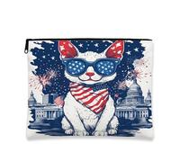 4th of July Devon Rex Cat Makeup Bag 17,8 x 22,9 cm per borsa da viaggio, 250 anni modello patriottico sacchetto cosmetico per donne, organizer portatile in tela con cerniera per anniversario
