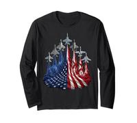 4th of July Fighter Jet US Flag American Military Planes Maglia a Manica
