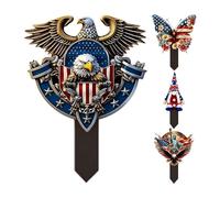 4th Of July Garden Stakes - 4 Piece Independence Day 2D Acrylic Decorations | For Cake Outdoor Pathway Patio Porch Landscape Holiday Party | Patriotic Lawn Signs Tabletop Ornaments Vibrant Festive