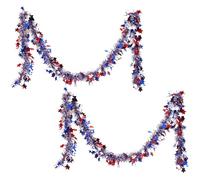 4th of July Garland, 4th of July Red White Blue Twist Patriotic Star Garlands, 2 x celebrazioni per feste di festa, decorazione da parata, ornamenti, glitter brillante tinsel per memorial Day