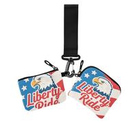 4th Of July Independence Day Black Bird Liberty Ride Portafoglio da donna Portafoglio per carte di credito Grande capacità Portafoglio con cerniera portamonete con portachiavi per signora 2 confezioni