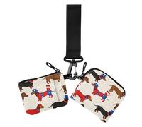 4th Of July Independence Day Brown Bassotto Portamonete da donna Porta carte Mini Fashion Card Money Holder con cinturino da polso per donna 2 pezzi, 4 luglio Giorno dell'Indipendenza Bassotto marrone