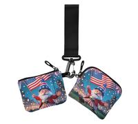 4th Of July Independence Day Cartoon Cute Red Dwarf Donne Cambiamento Portafoglio Porta Carte Grande Capacità Cambiamento Borsa Portachiavi con Portachiavi per Signore Confezione da 2, 4 luglio giorno