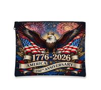 4th of July Independence Day Eagle Makeup Bag 17,8 x 22,9 cm per borsa da viaggio, 250° anniversario americano, astuccio cosmetico da donna, organizer patriottico portatile in tela con cerniera