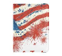4th Of July Independence Day Flag Blue Leather impermeabile passaporto titolare per viaggio per viaggio Vaccino Custodia Protettiva Portafoglio Porta passaporto per le donne Leggero, Bandiera del 4
