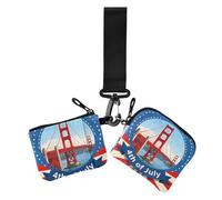 4th Of July Independence Day Golden Gate Bridge Portafogli da donna Custodie per carte d'identità sottili portatili porta carte d'identità protettori con tasca con cerniera per donna confezione da 2