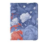 4th Of July Independence Day Red and Blue Roses Porta passaporto in pelle per viaggio Vaccino Card Holder Cover Combo Passaporto Cover per gli uomini Leggero, 4 luglio Giorno dell'Indipendenza rose