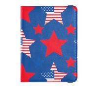 4th Of July Independence Day Red and Blue Stars Portafoglio da viaggio in pelle da donna porta passaporto per viaggi Documenti di viaggio Organizer Protector Badge ID Vaccino Card Holder Portafoglio