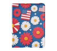 4th Of July Independence Day Red Daisy Porta passaporto in pelle per viaggio Vaccino Card Holder Cover Combo Passaporto Cover Holder Wallet Case per gli uomini Ultra Sottile, 4 luglio Giorno