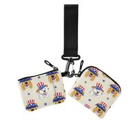 4th Of July Independence Day Yellow Dog Women's Dual Wallet Business Card Cases Cute Fashion Card Case Money Organizer con cerniera portamonete per signora 2 confezioni, 4 luglio Giorno