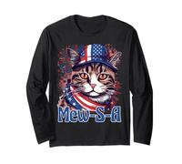 4th of July Mew-S-A Pawsitively Patriotic Cat Maglia a Manica
