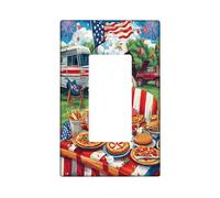 4th of July Papillon Dog Decorative Light Switch Cover Plate 1 Gang Single Rocker, 250 Years BBQ Electrical Switchplate for Room, American Anniversary Switchcover Switchplate