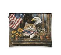 4th of July Ragdoll Cat Makeup Bag 7x9 Inch per borsa da viaggio, 250 anni modello fattoria sacchetto cosmetico per donne, anniversario patriottico portatile tela cerniera organizzatore