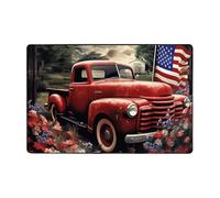 4th of July Tappeto moderno con vecchio camion rosso patriottico, corto, in peluche, ultra morbido, lavabile, antiscivolo, per soggiorno, camera da letto, ufficio, dormitorio, decorazione per la casa