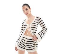 4th + Reckless - Camicia da mare all'uncinetto color crema a righe con laccio sul davanti in coordinato-Bianco 40