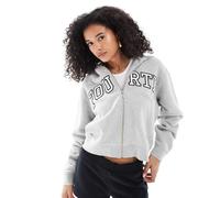 4th & Reckless - Felpa con cappuccio grigia con zip e logo ricamato-Grigio L