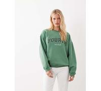 4th & Reckless - Felpa in cotone verde slavato con logo in pile borg M