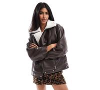 4th & Reckless - Giacca stile aviatore in pelle sintetica e montone sintetico color cioccolato-Marrone 48