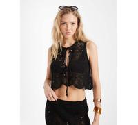 4th & Reckless - Gilet da mare corto nero all'uncinetto a fiori allacciato sul davanti in coordinato 42