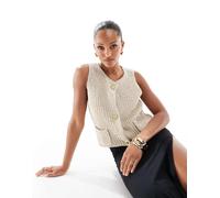 4th + Reckless - Gilet senza maniche beige in maglia bouclé con bottoni dorati-Neutro 48