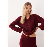 4th & Reckless - Maglione bordeaux a coste con scollo a V in coordinato-Rosso 38