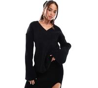 4th & Reckless - Maglione oversize nero a coste morbide con scollo a V in coordinato 46