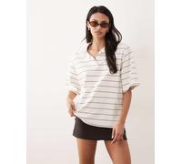 4th & Reckless - Polo in cotone bianca a righe con spalline imbottite e colletto-Bianco XS