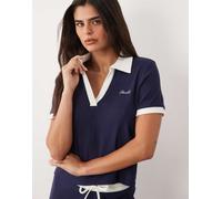 4th & Reckless - Polo in cotone blu navy a coste con logo sul davanti, colletto e finiture a contrasto in coordinato XS