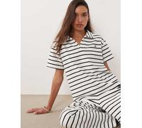4th & Reckless - Polo in spugna di misto cotone nera e bianca a righe con colletto in coordinato-Multicolore S