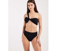 4th & Reckless - Slip bikini sgambati neri increspati in coordinato-Nero 40