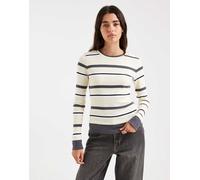4th & Reckless - T-shirt girocollo a maniche lunghe in misto cotone a coste color crema a righe-Multicolore XS