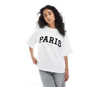 4th & Reckless - T-shirt oversize bianca con scritta “Paris”-Bianco L