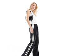 4th & Reckless Tall - Pantaloni a fondo ampio neri con motivo gessato e righe laterali-Multicolore 40