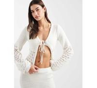 4th & Reckless - Top da mare all'uncinetto misto cotone bianco con maniche ampie e allacciatura sul davanti in coordinato 38
