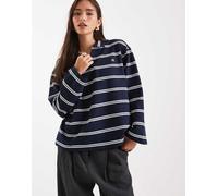 4th & Reckless - Top stile rugby in misto cotone blu navy a righe con colletto, maniche lunghe e logo ricamato XS