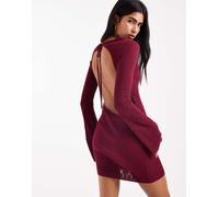 4th + Reckless - Vestito corto da spiaggia in maglia a coste bordeaux con maniche svasate e aperto dietro-Rosso 38