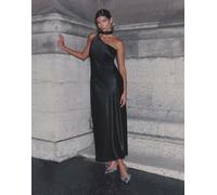 4th & Reckless - Vestito lungo drappeggiato monospalla in raso nero con dettaglio stile sciarpa 38