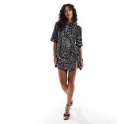 4th + Reckless - Vestito t-shirt corto in velluto nero con paillettes e aperto dietro 38