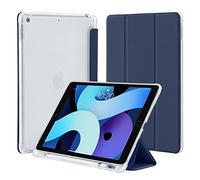 4UBonLife Custodia per iPad 9a/8a/7a Generazione 10,2 Pollici 2021/2020/2019 con Portapenne, Sottile Leggero Cover Case Retro Traslucido in Morbido TPU Auto Svegliati/Sonno, Blu Scuro