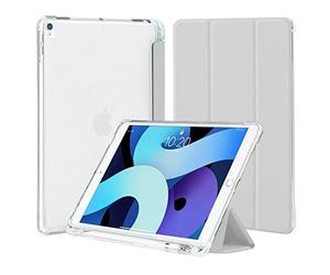 4UBonLife Custodia per iPad Air 3 10,5 Pollici 2019 e iPad Pro 10,5 2017 con Portapenne, Sottile Leggero Cover Case Retro Traslucido in Morbido TPU Auto Svegliati/Sonno, Grigio Chiaro
