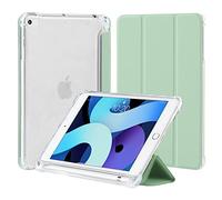 4UBonLife Custodia per iPad Mini 5 Mini 4 Generazione 7,9 pollici con Portapenne, Sottile Leggero Cover Case in Morbido TPU Retro Semi-Trasparente Cover Auto Svegliati/Sonno, Verde Menta