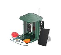 4UMOR Mangiatoia per uccelli con fotocamera, riconoscimento degli uccelli dell'intelligenza artificiale, registrazione automatica, funzionamento a energia solare, in metallo, con scoiattolo, Wi-Fi e