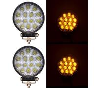 4X 12-24V Fari Rotondi LED 42W Ambra Bianchi Per Scania MAN DAF Volvo