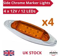 4x 12v 12 LED lato ambra/arancione cromato luci di segnalazione lampada rimor...